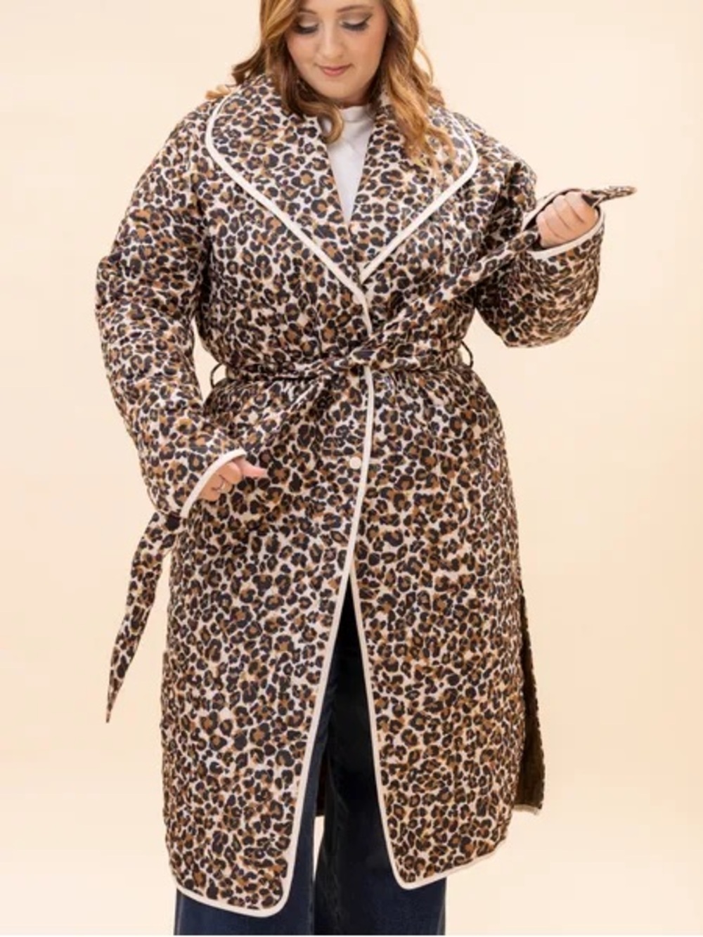 Leopard Print Quilted Robe Coat - Brown